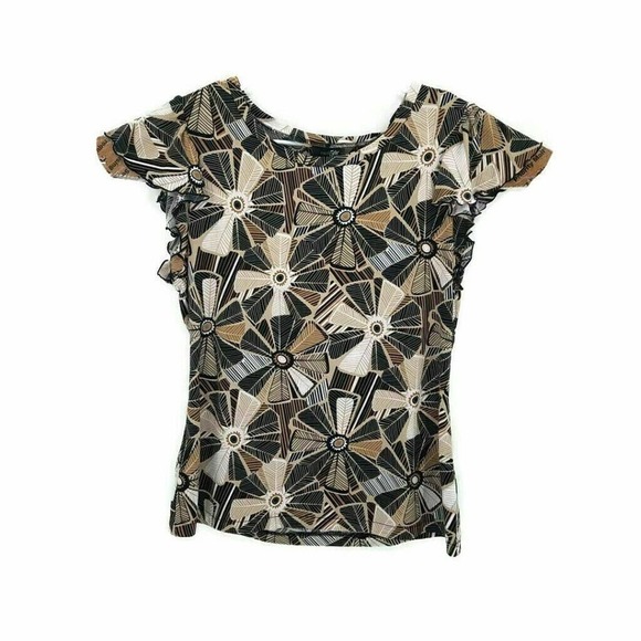 East 5th Womens Blouse Multicolor Floral Flutter Cap Sleeve Scoop Neck Stretch L - Picture 1 of 4